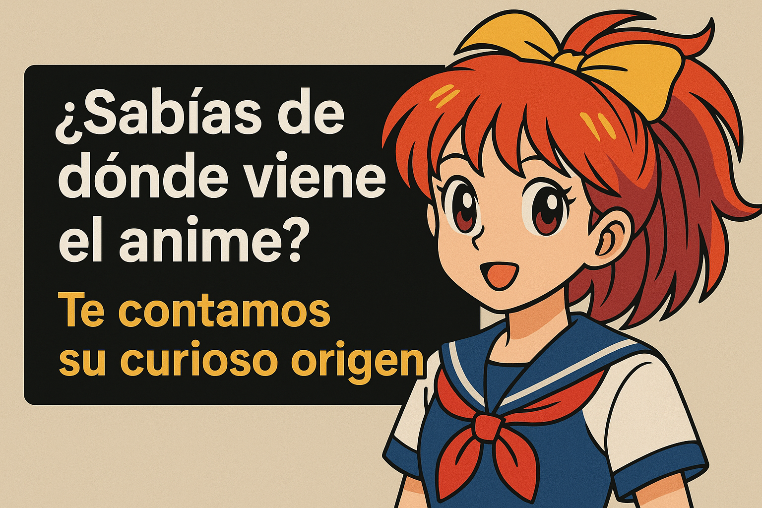"Ilustración de estilo anime con texto ¿Sabías de dónde viene el anime? Te contamos su curioso origen.